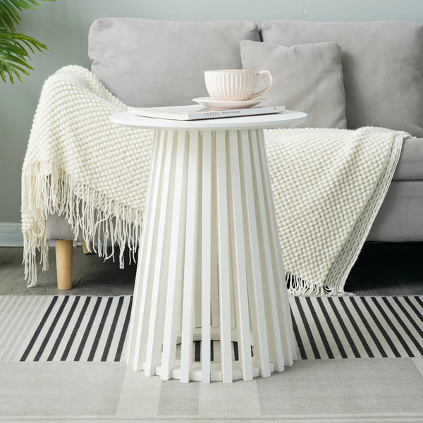 שולחן צד עגול מעץ לבן קוטר 40 ס"מ בסגנון קווים הרמונים דגם שון