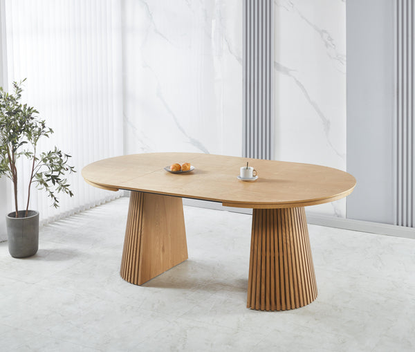 שולחן פינת אוכל אובלי נפתח צבע עץ אלון 160-200*120 ס"מ דגם ריאן