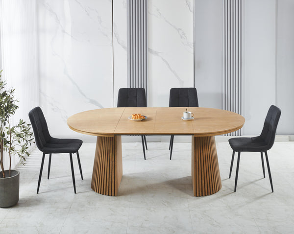 סט פינת אוכל שולחן אובלי נפתח צבע עץ אלון 120-160/200 ס"מ בתוספת 4 כיסאות מרופדים במגוון צבעים דגם שחר (שחור)