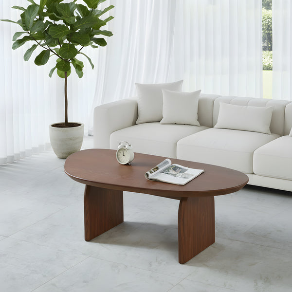 שולחן סלון אובלי צבע עץ אגוז 60*120 ס"מ