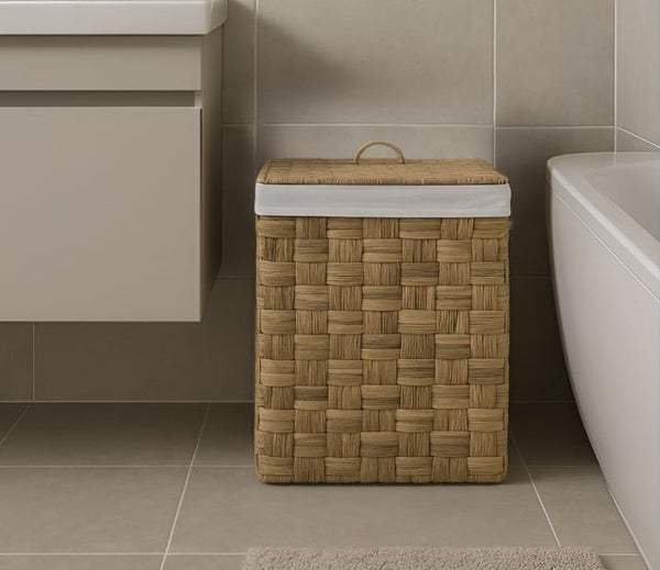 סל כביסה מלבני קש קלוע 46×55 ס"מ