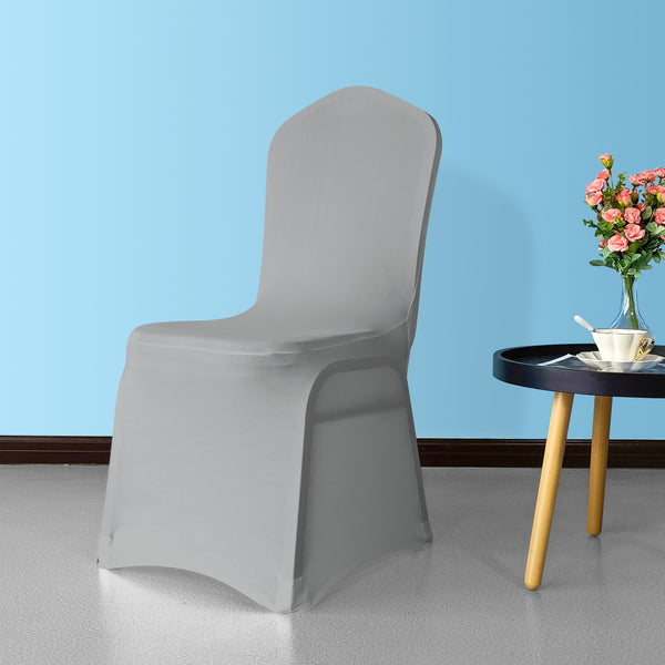 סט של 100 כיסויים לכיסא פלסטיק או מתכת עשוי ספנדקס ולייקרה מושלם לאירוח מתאים לכל חג ואירוע - אפור