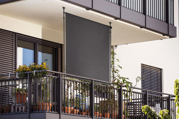 סוכך וילון מסך גלילה ללא קיבוע למרפסות , סוכות , גזיבויים ופרגולות מבד פוליאסטר צבע אפור 150*275 ס"מ