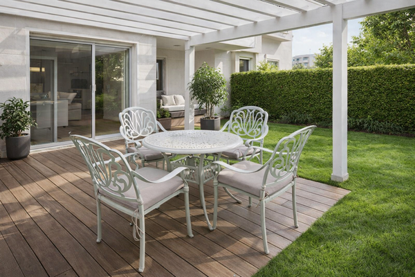 פינת ישיבה לגינה עגולה מאלומיניום בסגנון וינטג צבע לבן