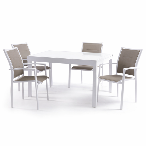 פינת אוכל לגינה 1.35X1.00/2.75 מטר + 4 כיסאות - לבן