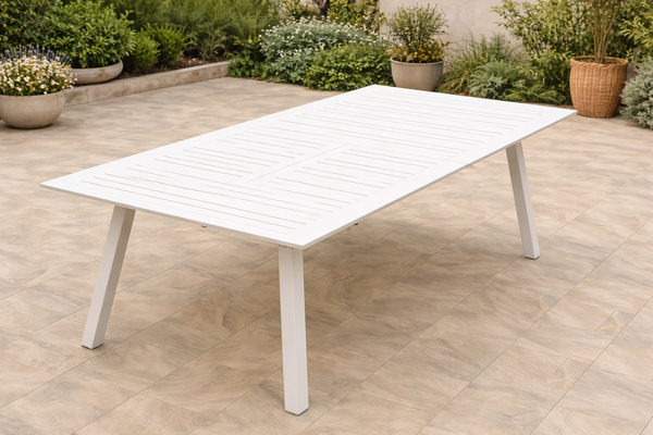 שולחן נפתח אלומיניום לגינה בצבע לבן 100*216*297 ס"מ (שולחן בלבד)