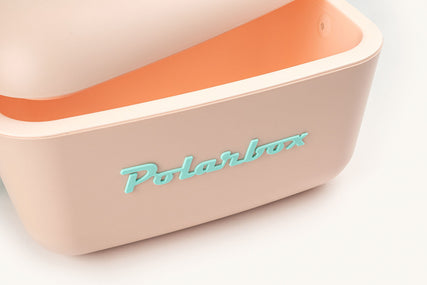 צידנית צבעונית Polarbox בסטייל ורוד בכיתוב טורקיז ורצועת עור חומה - 20 ליטר