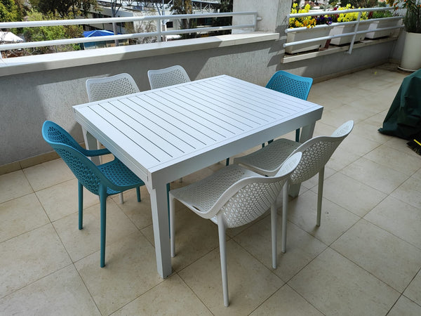 שולחן אלומיניום לגינה ולמרפסת100% אלומיניום 100X135/270 ס"מ לבן