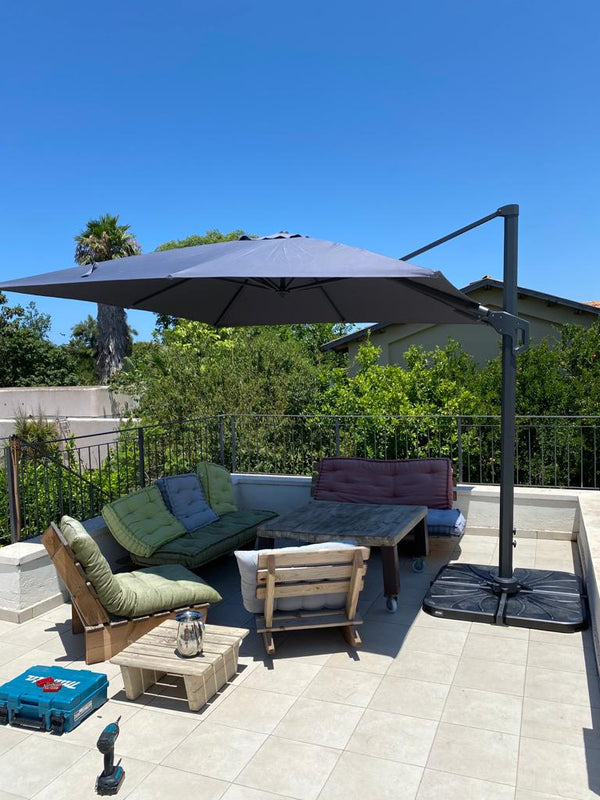 שמשיה רגל צד מאלומיניום 3x3 מטר + הטיה אפור כהה