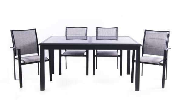 פינת אוכל לגינה 1.35X1.00/2.75 מטר + 4 כיסאות  - אפור