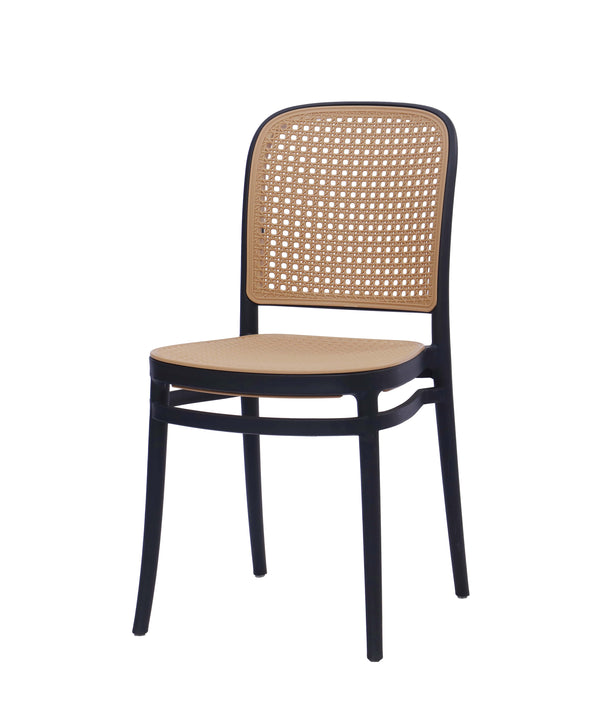 כיסא פלסטיק מעוצב שחור בשילוב דמוי ראטן דגם מדריד