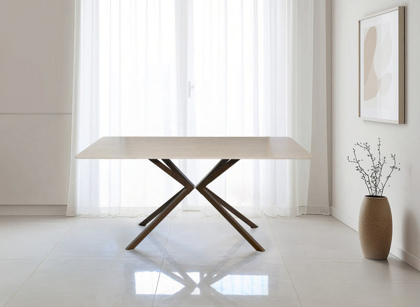 שולחן פינת אוכל מלבני 160*90 ס"מ טרוורטין בשילוב רגלי מתכת בצבע אגוז דגם victoria