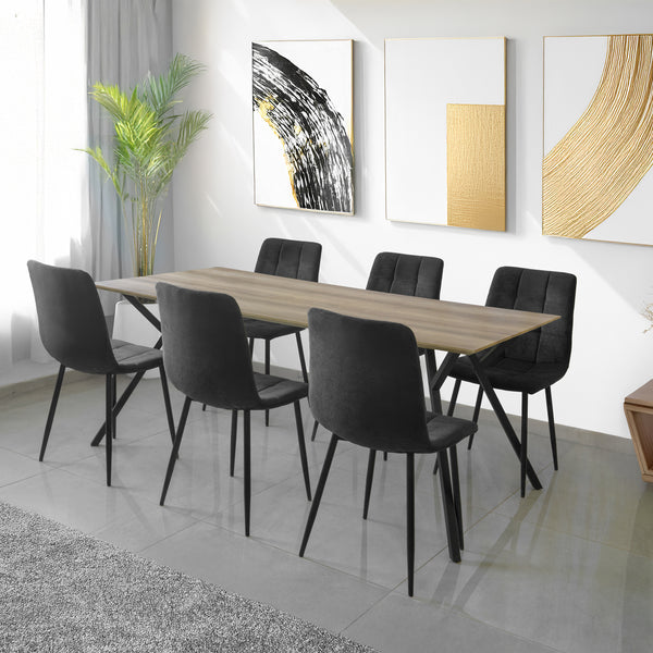 פינת אוכל שולחן מעץ דגם אופיר ו6 כיסאות מרופדים לבחירה במגוון צבעים דגם שחר (שחור)