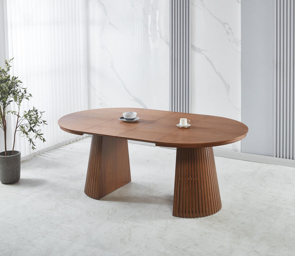 שולחן פינת אוכל אובלי נפתח צבע עץ אגוז 160-200*120 ס"מ דגם ריאן