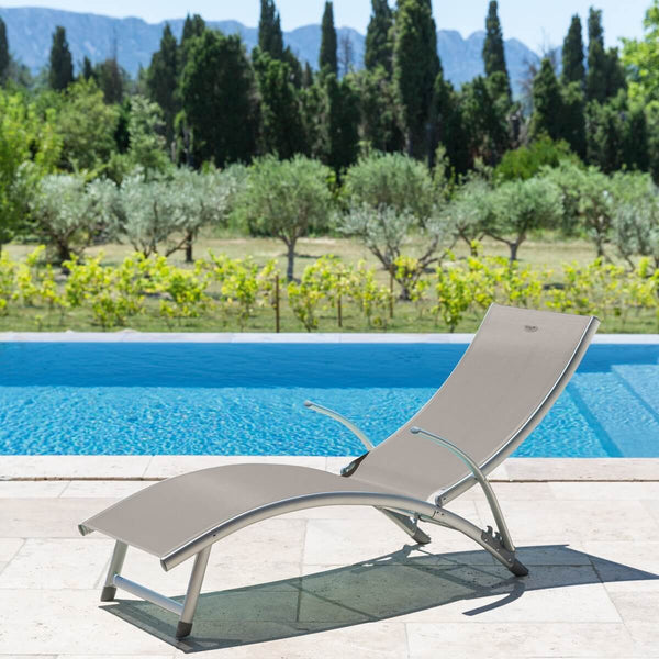 מיטת שיזוף אלומיניום בד טקסליין בצבע אפור מוברש דגם SAMBA