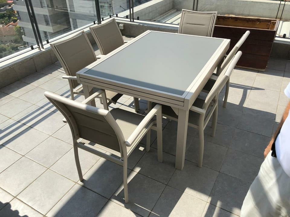שולחן אלומיניום לגינה נפתח 100x135/270 שמפניה
